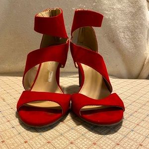 Red strapped open toe heels